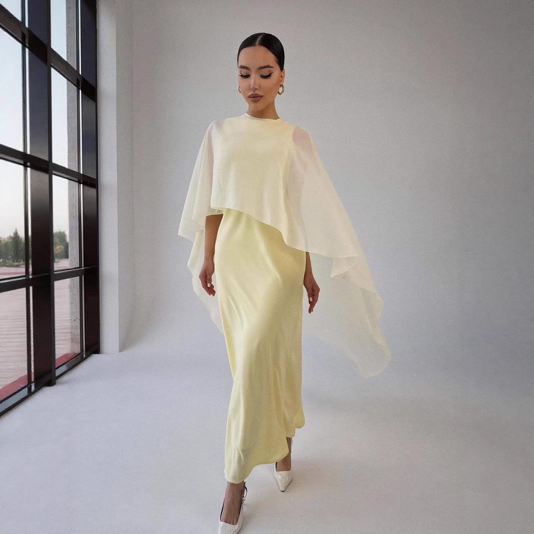 

2025 European & American Women s Sleeveless Slimming Solid Color Long Dress XXL світло-жовтого кольору