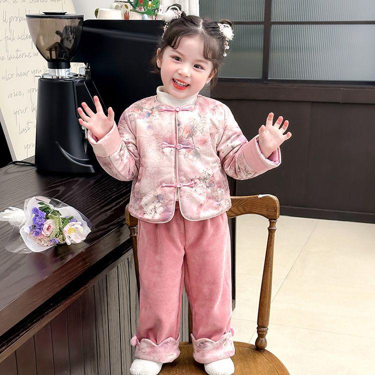 Winter Hanfu Tang Suit: Chinese Style Padded Two-Piece Set for Little Girls