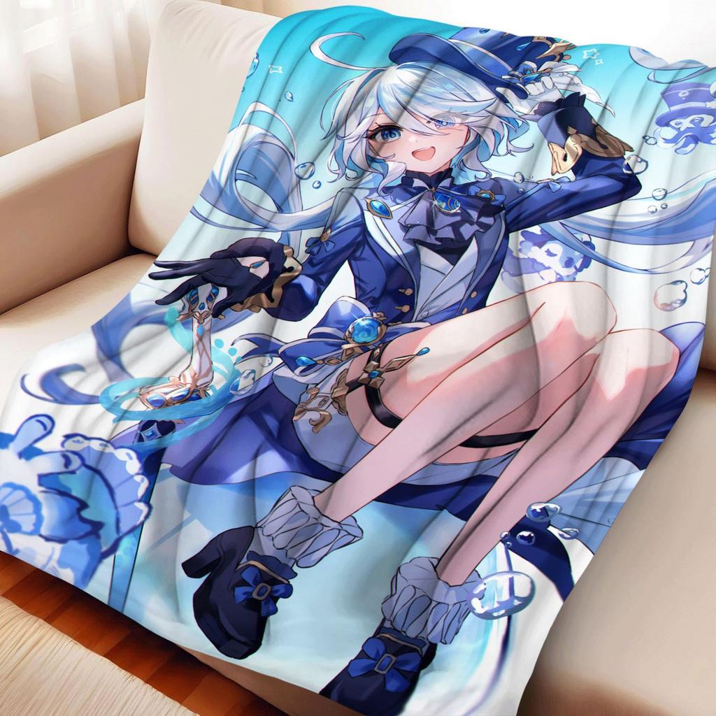 Game Genshin Impact Furina Flannel Blanket Warmth Soft Air Conditioning Otaku Blanket Multifunctional Decorative Blankets