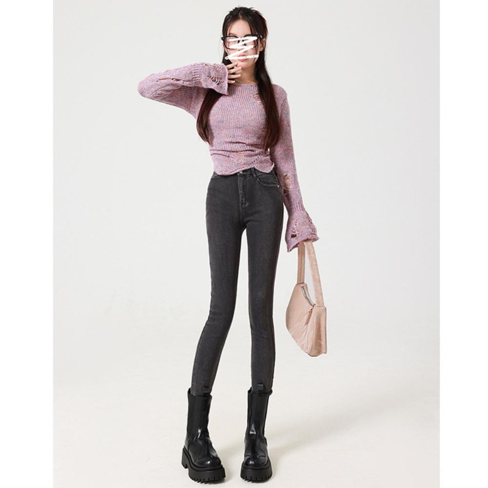 

Xiaoxiangfeng simple high-waisted jeans women s 2025 new thin and tall slim-fitting small-footed jeans 32