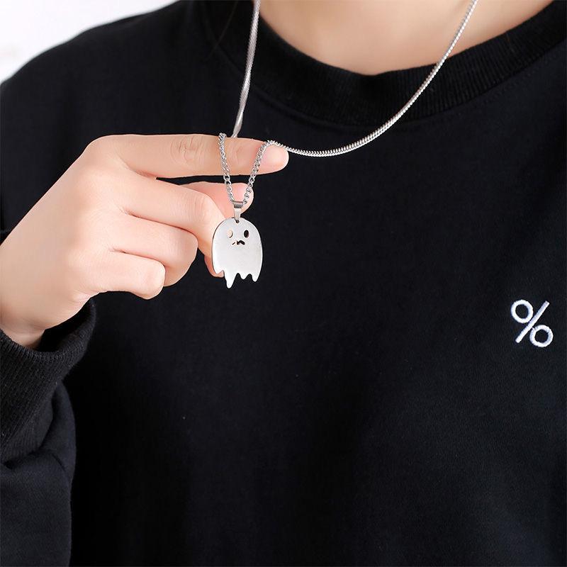 Ghost Goblin Pendant Necklace: Hip Hop Style, Titanium Steel, Unisex Accessory for Students and Couples