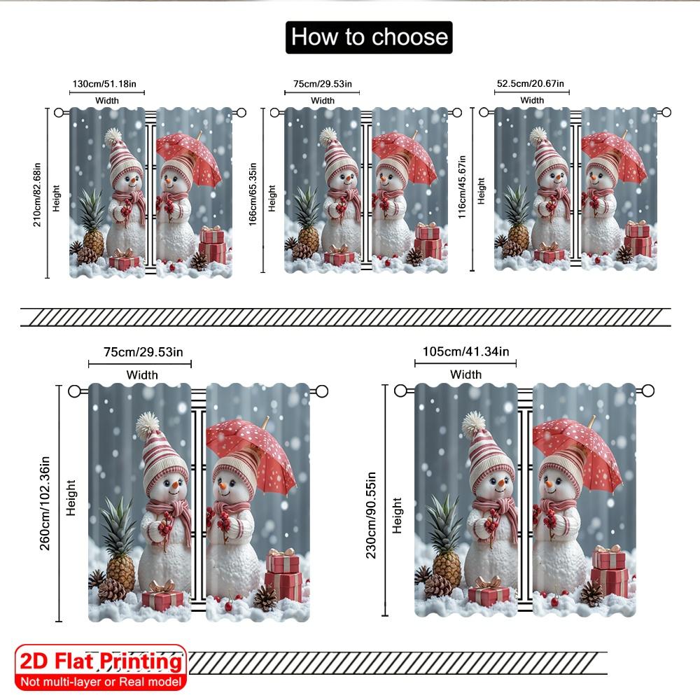 2pcs 2D flat printing Merry Christmas Scene Curtains Christmas Snowmen Merry Winter Fun 100% Polyester Without Electricity