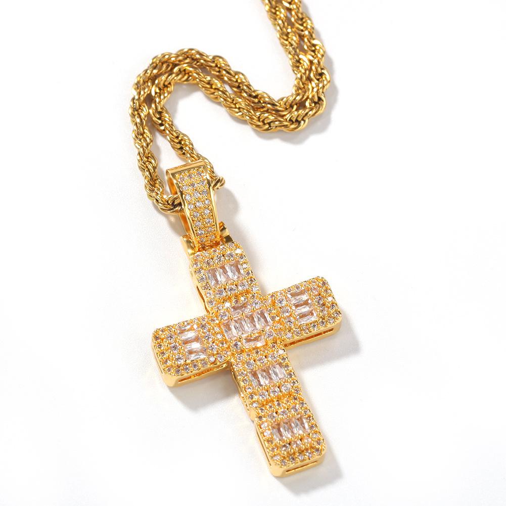 Hip Hop Classic Cross Necklace Hiphop Simple Square Zirconium Pendant Trendy Rap Jewelry
