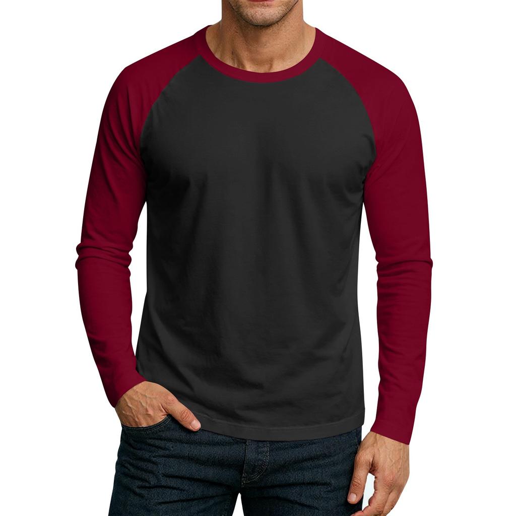 Men's Round Neck Plunger Long Sleeve T-Shirt Top