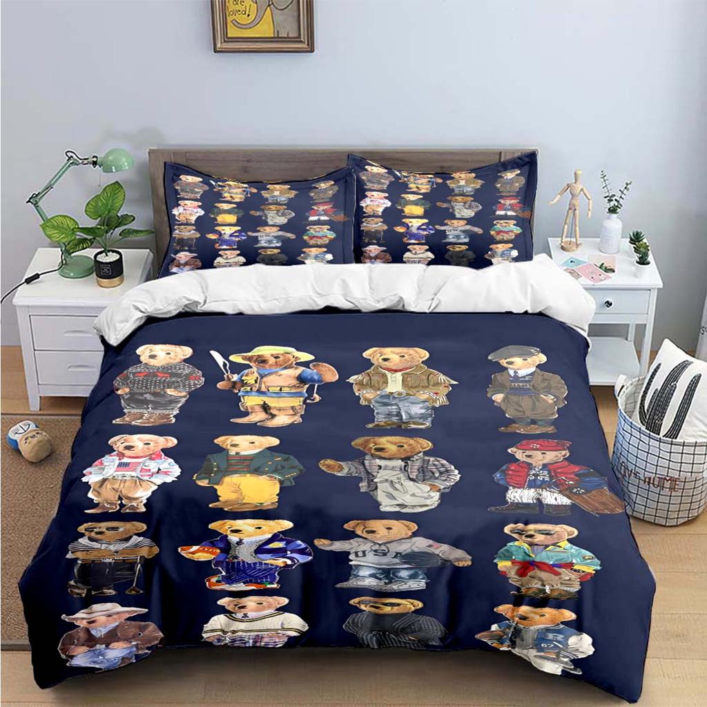 Hot Sale Fashion Bear Bedding Set Single Twin Full King Size Cute Animals Bed Linen Adults Teens Bedroom Luxury Gift