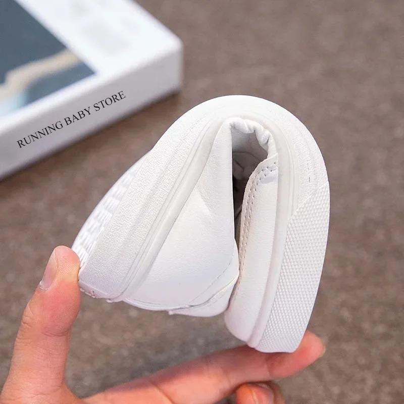 New Spring All White Children Leather Shoes Boy Student Leisure Girl Sneakers Lightweight Casual School Shoes Flat I06055