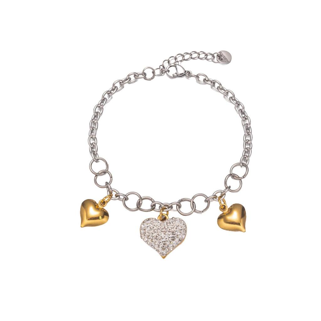 Europäischer Bestseller: 18K Goldplattiertes Edelstahl Herz Anhänger Halskette & Armband Set mit Zirkonia, Wasserdichter Schmuck.
