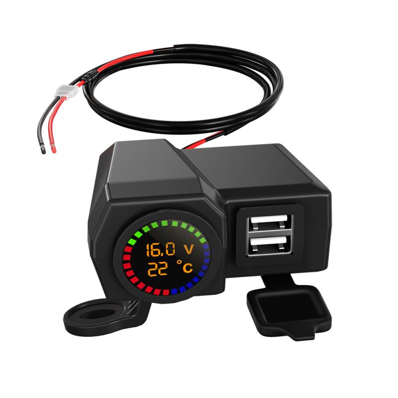 1-to-3 Motorcycle Charger Voltage Temperature Digital Display Dual Usb Mobile Phone Charger Car