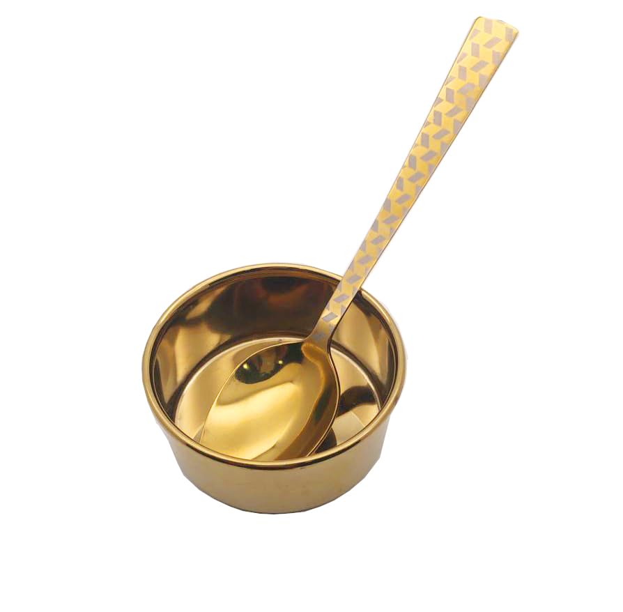 RSINC Gift Gold Plated Bowl with Gold Plated Spoon T Golden Bowl Bowl with Spoon