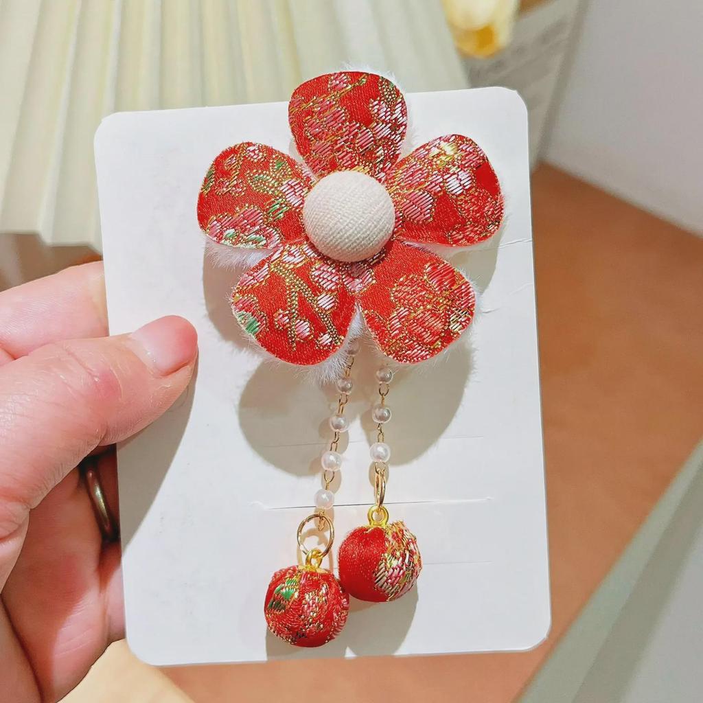 Festive Red Floral Baby Headband - Cute Ancient Style Elastic Accessory for Little Girls