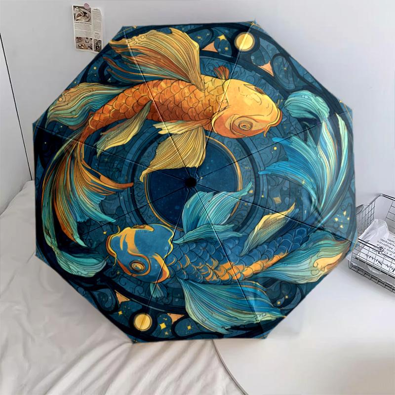Starfish Pattern, Automatic Folding Umbrella, Portable and Foldable Design, 8 Ribs, a Christmas or Birthday Gift.