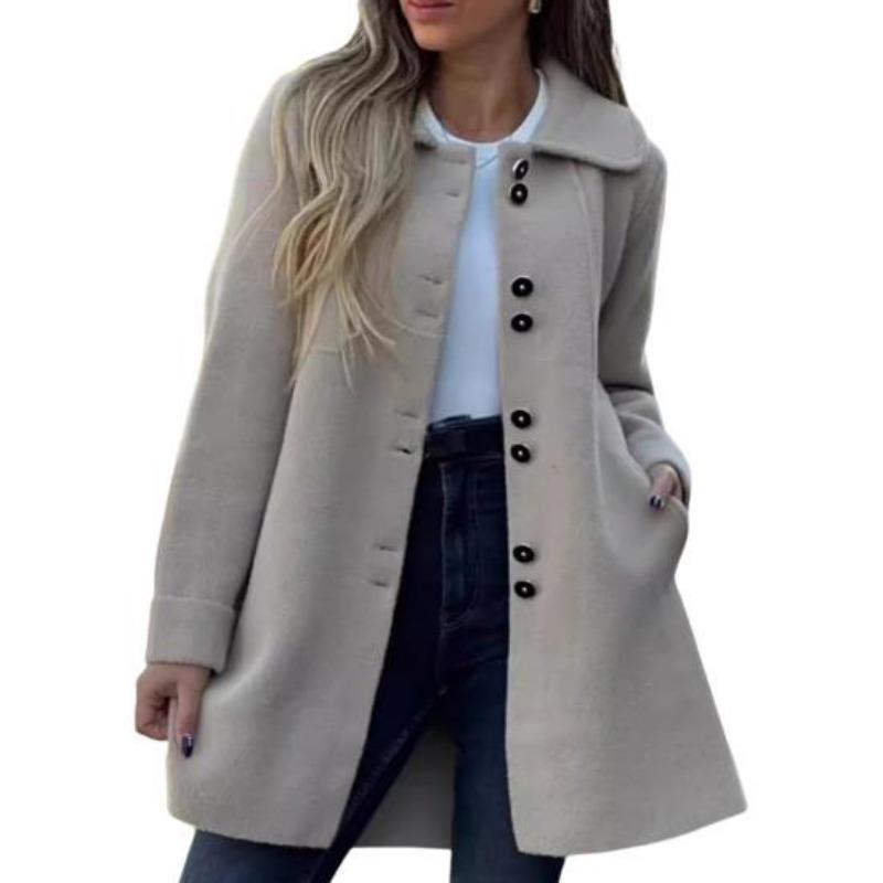 Herbst Winter Frauen Wolljacke Revers Lange Ärmel Einfarbig Lockere Passform Täglichen Tragen Mantel Lässige Streetwear