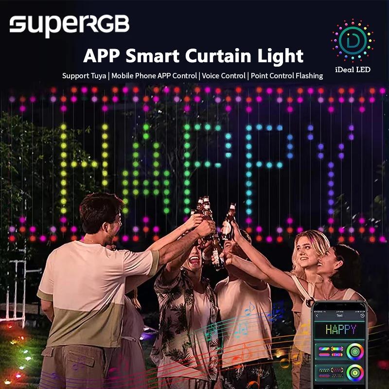 400LEDs Smart Curtain Lights Bluetooth App LED String RGB Fairy Lights DIY Music Change Display for Window Bedroom Decoration