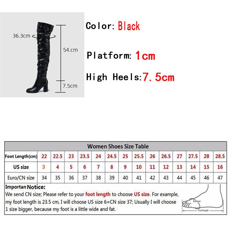 Fashion Liyke High Quality Soft Cozy Pleated Leather Women Over The Knee Boots Fashion Zip Round Toe Chunky Square Heels Motorcycle Shoe