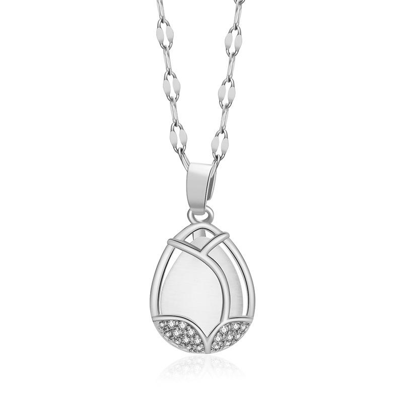 

Steel Elegant Titanium Tulip Necklace With Cat Eye Stone Pendant Women For серебряный