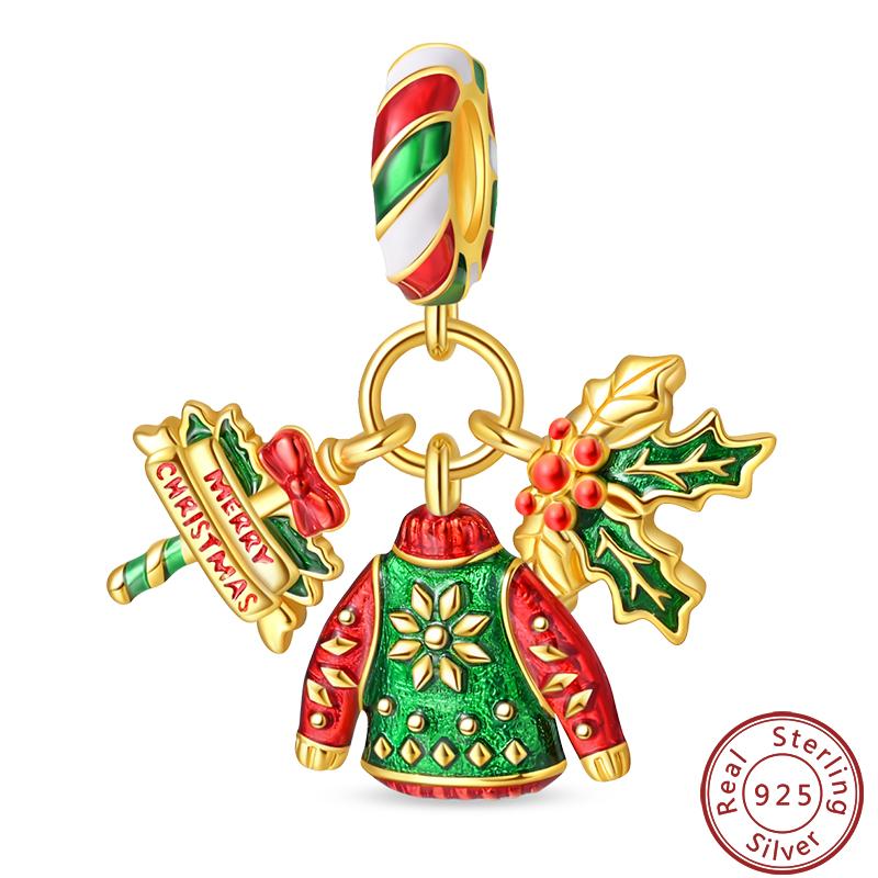 Copper Romantic Christmas Snowman Gingerbread Santa Claus Charms Bead Fit 3Mm Diy Fine Jewelry Accessories