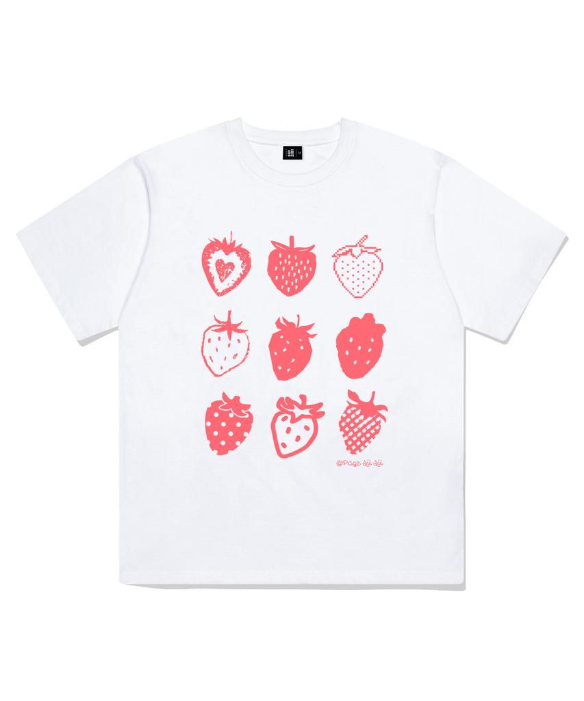 PAGESIISII Strawberry Cube Print Short Sleeve T-Shirt White