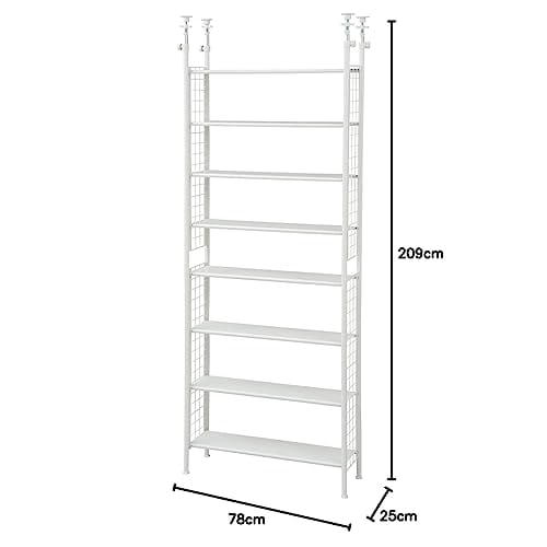 YAMAZEN Slim Freestanding Tension Rack, 78cm Wide x 25cm Deep x 209-282cm High, 10kg Load Capacity, Adjustable Shelf Height, Wall-Mounted Storage, Boo