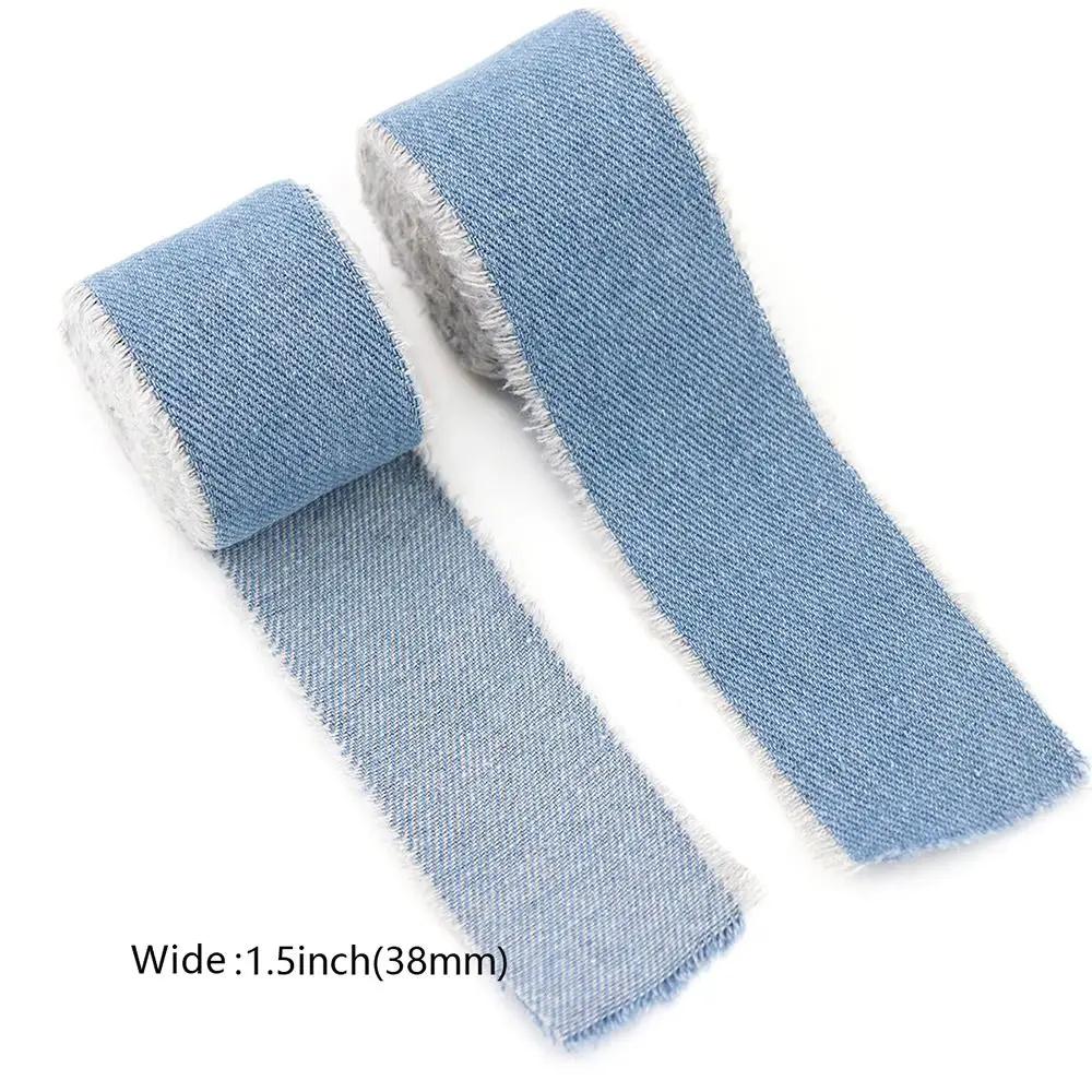 1,5 Yards Jeansband Blau Cowboy Unifarben Handgemacht Fransen Seidenband Haarspange Schleifen Jeansstoff Stoff Hochzeitseinladungen