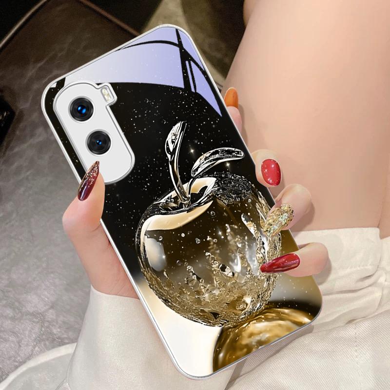 Transparent Crystal Apple For Honor 200 90 8X 9X Pro Lite P50 P40 Nova 10 11i P60 Magic4 6 Mate 20 50 Tempered Glass Phone Case