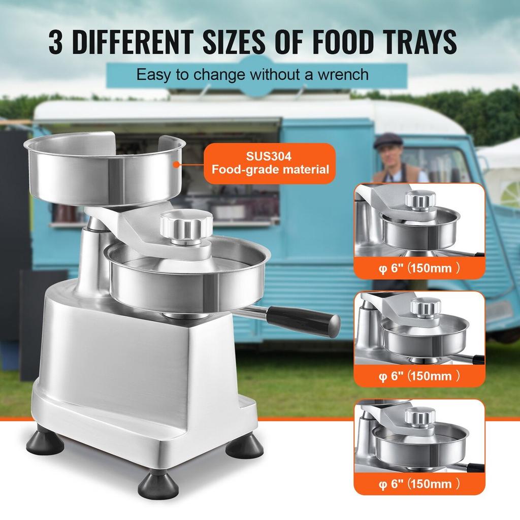 Commercial Burger Patty Maker, Hamburger Beef Patty Maker with 3 Convertible Mold(4/5/6-inch), Heavy Duty Stainless Steel Burger Press Machine, Meat