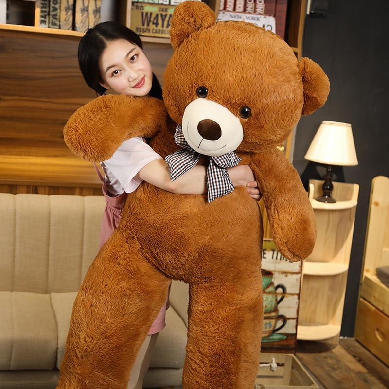 Bear Oversized Teddy Plush Toy With Checkered Bow Decoration For Kids Gift