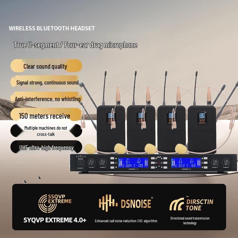 Wireless Diversity Microphone Set: Dual Ear-Mic & Quad Lavalier for Professional Stage Use, Free Shipping