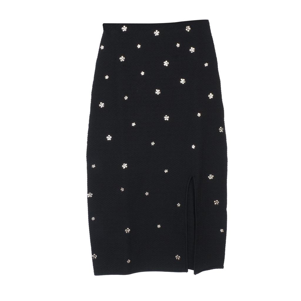 S Family Spring/Summer Sequin Buckle One-Shoulder Knitted Camisole & Black Midi Skirt Set for Women