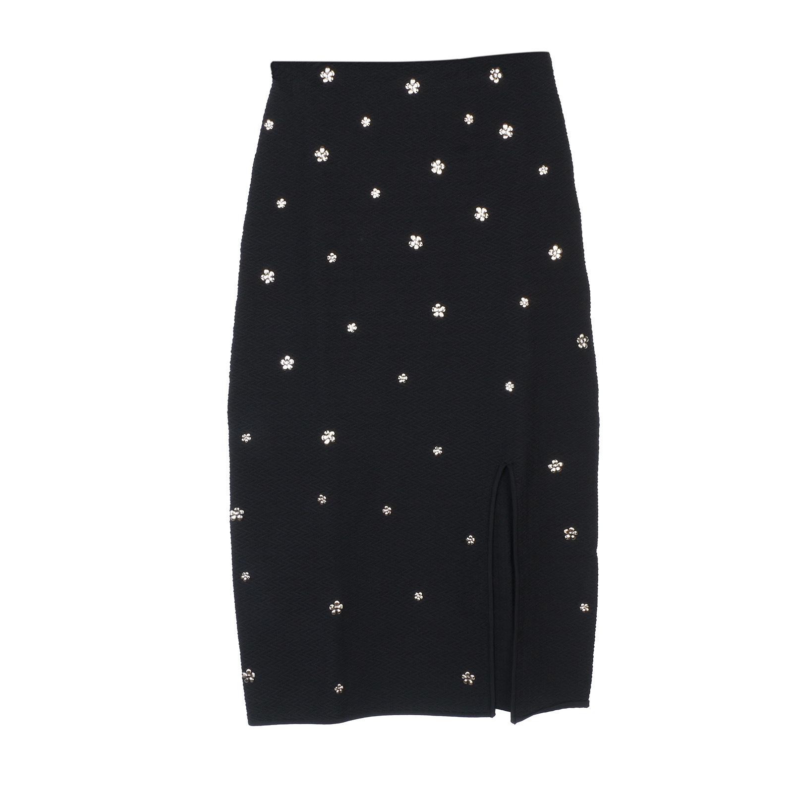 

S Семейный Весенне-Летний Трикотажный Топ на Одно Плечо с Блестящей Пряжкой и Комплект Черной Юбки Миди для Женщин M