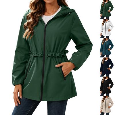 Wasserdichte Regenjacke für Damen mit Kapuze, Windjacke, Leichte, Wasserabweisende Jacke mit Taschen, Verstellbare Taille für Outdoor-Aktivitäten