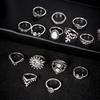 Water Drop Flower Sunflower Moon Sun Fourteen-piece Ring Hollow Carved Ring Set