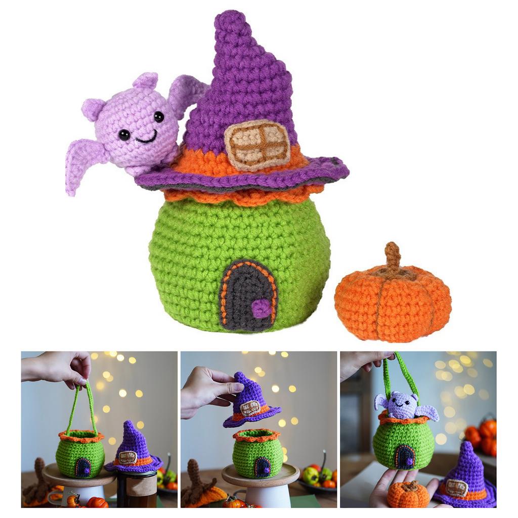 Halloween Candy House and Pumpkin Crochet Set with Step-by-Step Instruction Crochet Hook Yarns Large Eye Needle