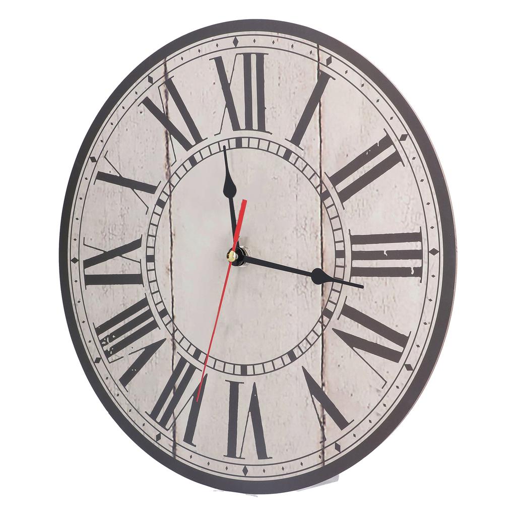 Wall Clock Silent Retro Vintage Style Wooden Round Clock with Roman Numerals Scale for Home Kitchen Office School