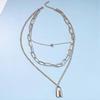 Layered Heart Necklace Gold Lock Chain Necklace Block Paper Clip Necklace
