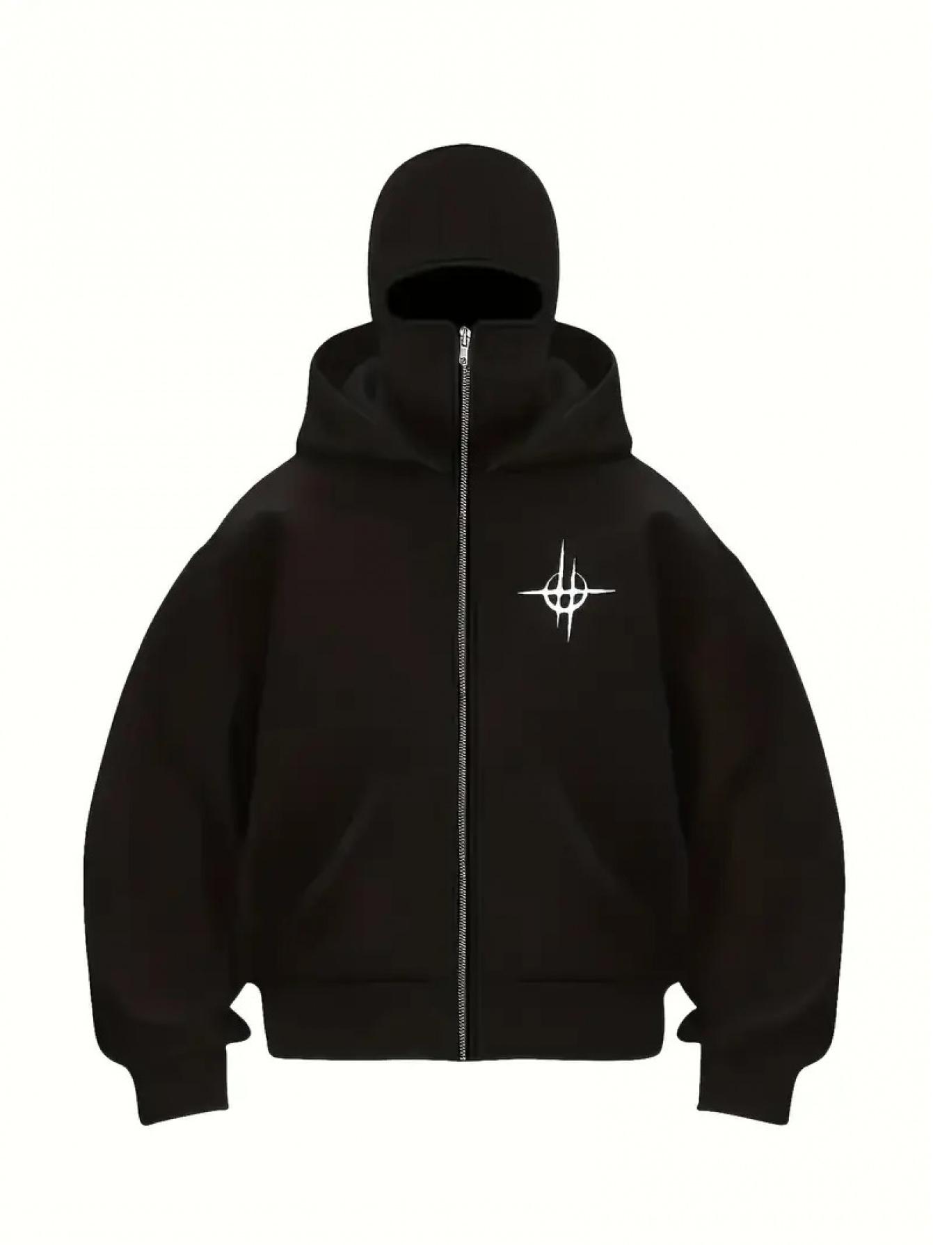 2026 Men s full zip hoodie - Gothic punk streetwear jacket with front zipper closed XXL чёрный