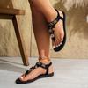 Women's Fashionable Round Toe Clip Toe Bohemian Style One-piece Elastic Flat Sandals