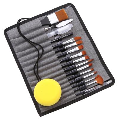 18pcs Artist Paint Brushes Set Bag Pack with Scraper Nylon Hair Delicate Wooden  Handle Paintbrushes Canvas Case Art Supplies