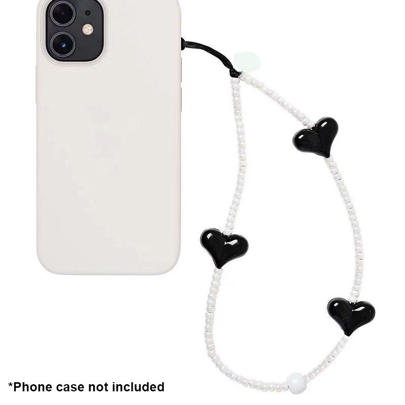 

Beaded Phone Lanyard Glass Bead Heart Decor Phone Chain Anti-Lost, Length: 16cm+5cm F