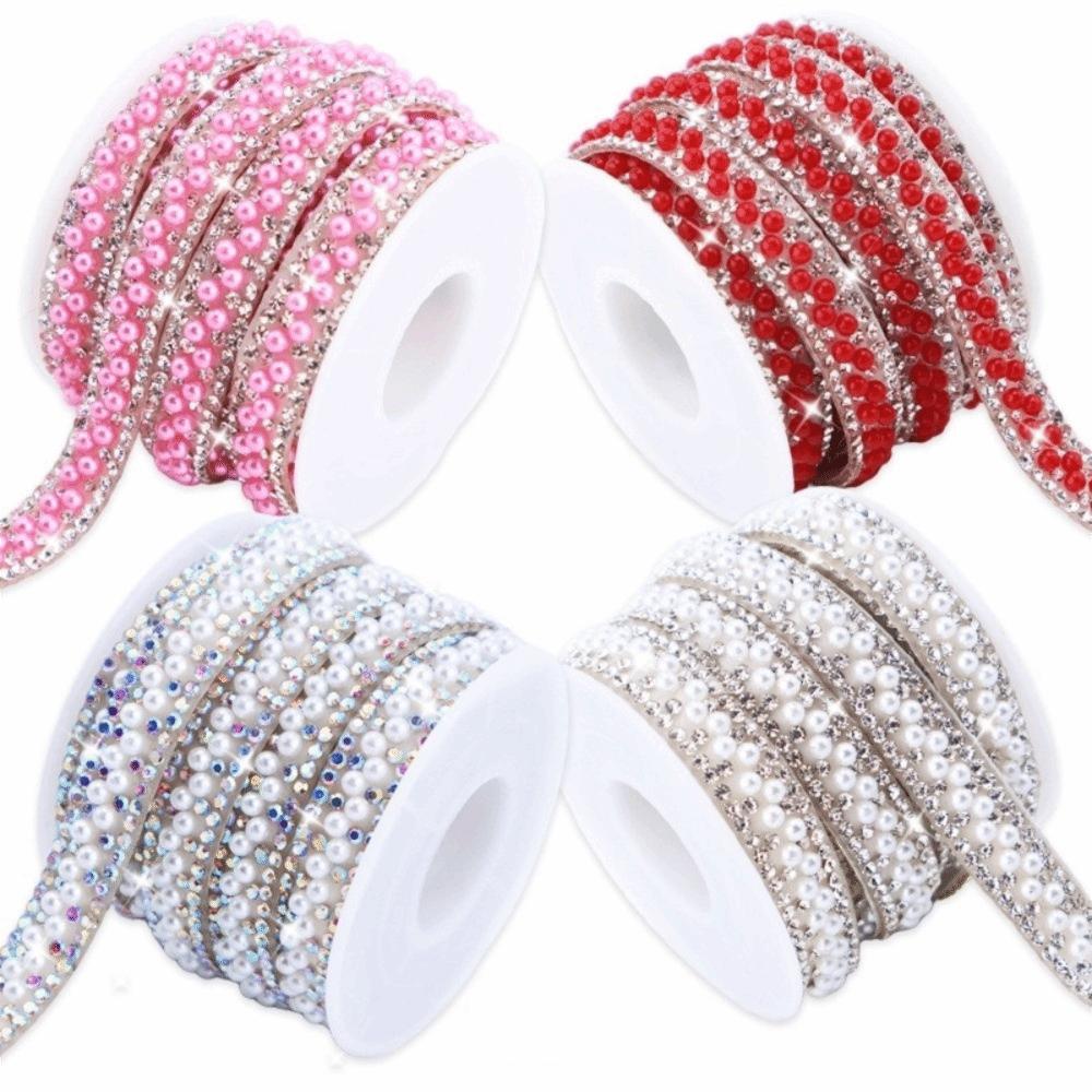 3 Yards Self Adhesive Pearl Chain Flexible DIY Decoration Rhinestone Strip Shiny Apparel Accessory Clothing Decor