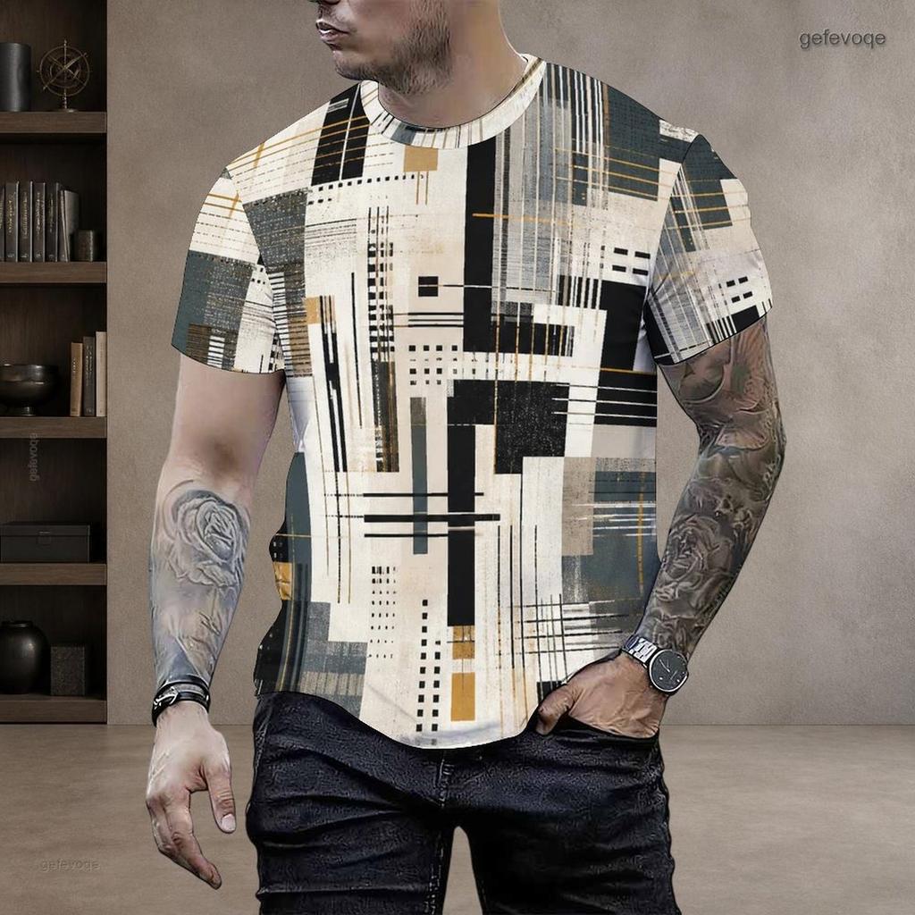 Men Plus Size Geometric Printed Round Neck Short Sleeve T Shirt