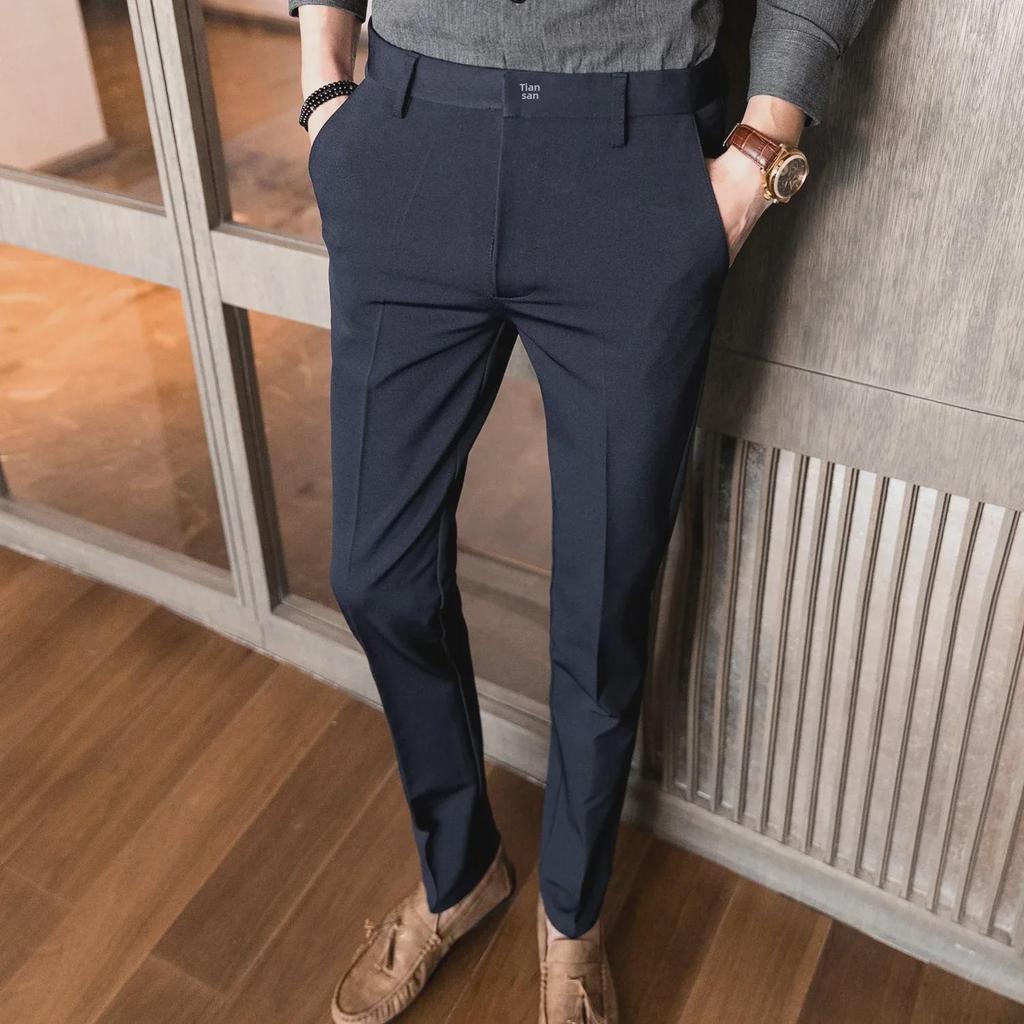 "Four Seasons Men's Slim Korean Black Elastic Casual Pants - Trendy Youth Style K902"