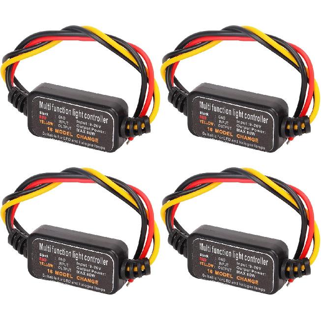 Qiilu Flash Strobe Controller Auto Car Flasher Module 4PCS DC9‑26V 16 Modes Adjustable LED Brake Light Flasher Strobe Controller