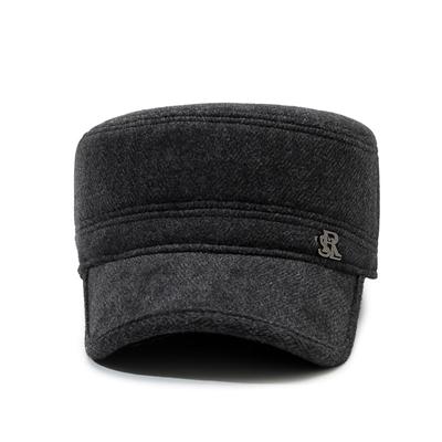 Middle-Aged And Elderly Hats Men'S Woolen Flat Top Hat Thermal Hat Day Dad Grandpa Hat Thickened Ear Protector Cap