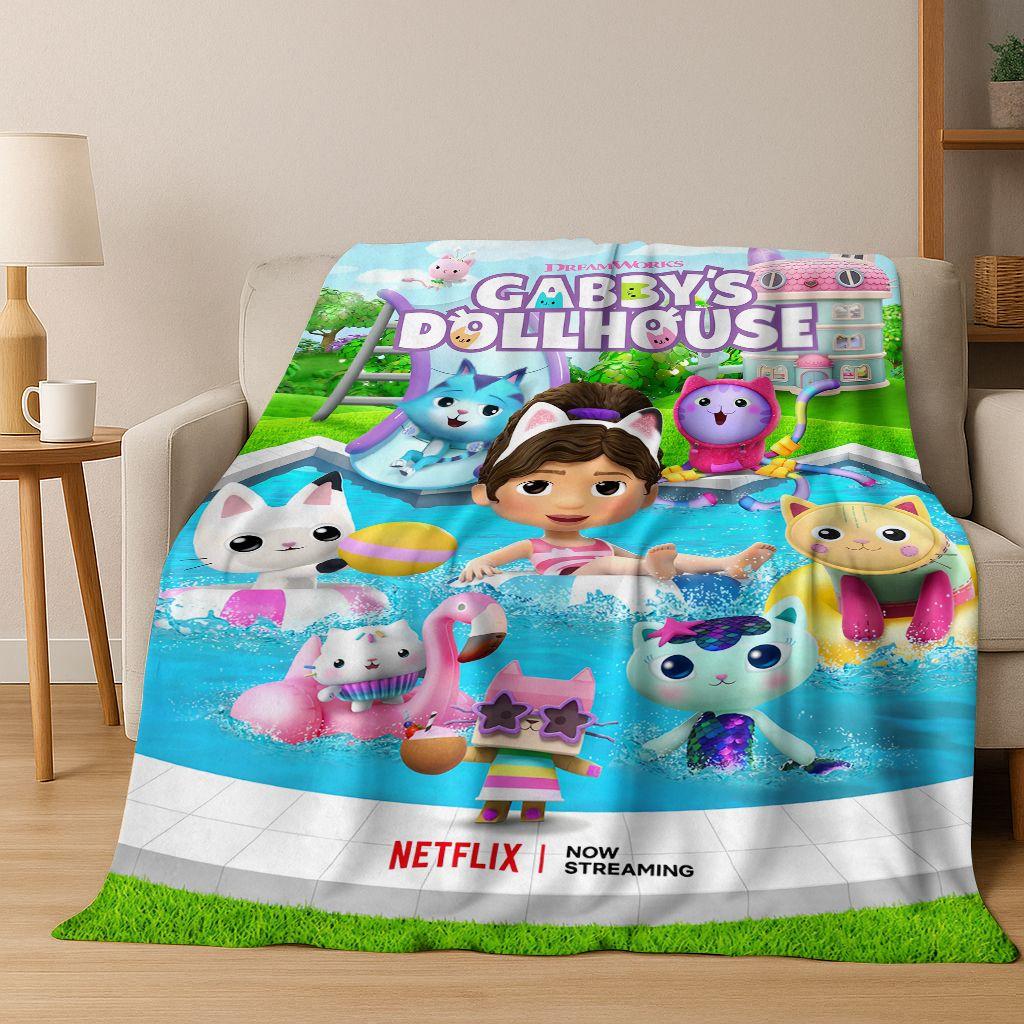 2026 New Cartoon Gabbys Dollhouse Girl Gift Flannel Blanket,Warm and Cozy Soft Throw Blanket for Home Bedroom Bed Sofa Cover Kid 75x90cm
