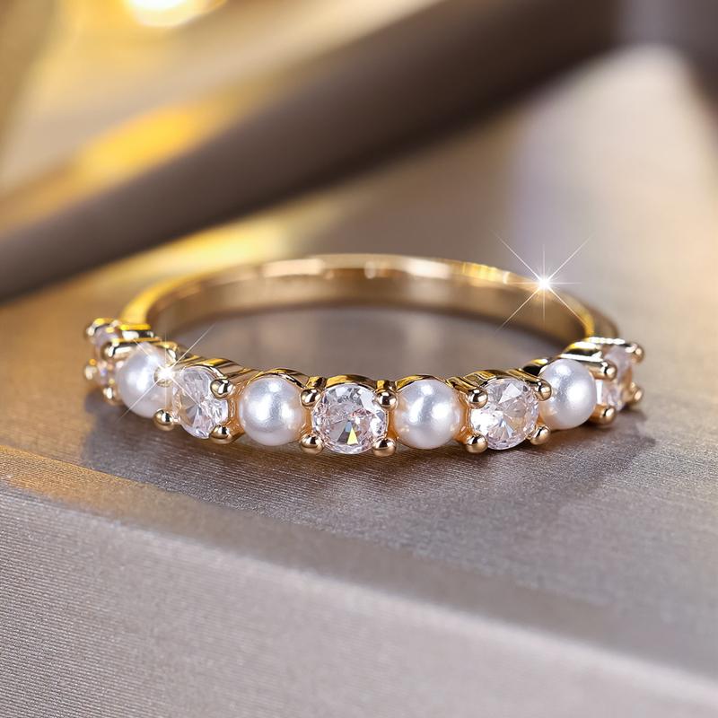 

Элегантные кольца с искусственным жемчугом и цирконием для женщин, модные романтические украшения золотого цвета 8 золотой