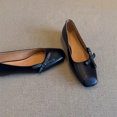 Sheepskin Version~ Fashion and Cute Bow Mary Jane Shoes Women's Small Square Head Flat Single Shoes One Pedal Sweet Sister Single Shoes