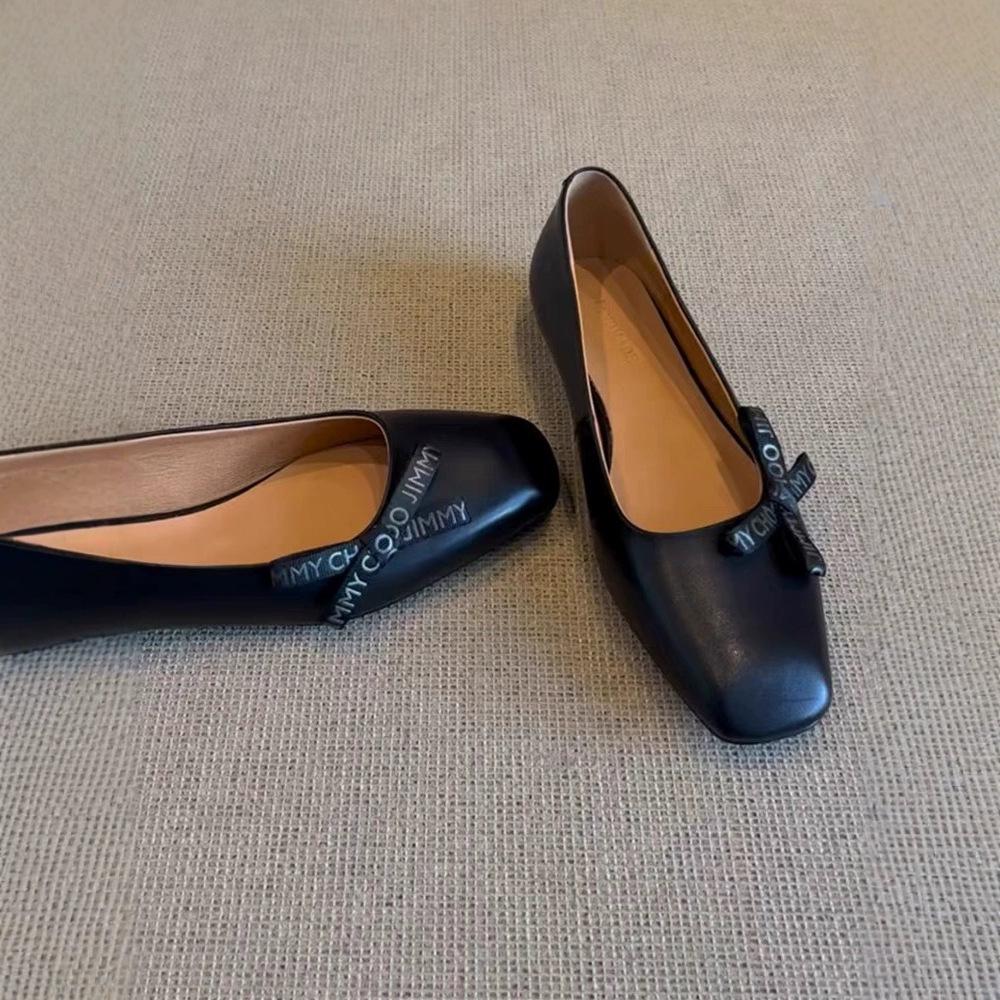 Sheepskin version~ Fashion and cute bow Mary Jane shoes women's small square head flat single shoes one pedal sweet sister single shoes