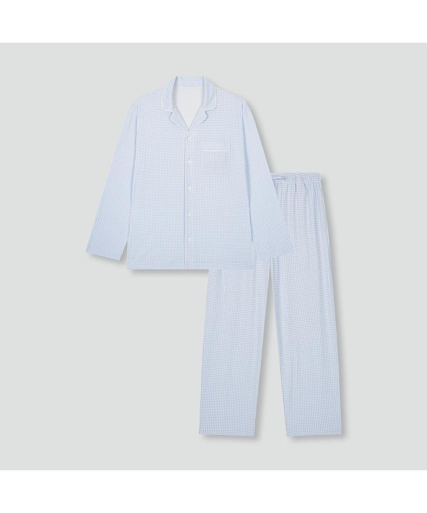 Jaju Men'S Peach Skin Length Pajama Set_Light Blue