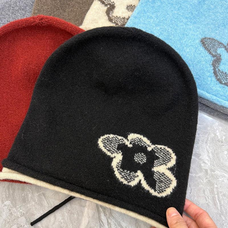 Ins Wool Drawstring Flower Soft Waxy Knitted Hat Men and Women Autumn and Winter Versatile Face Small Pile Hat Cold Hat