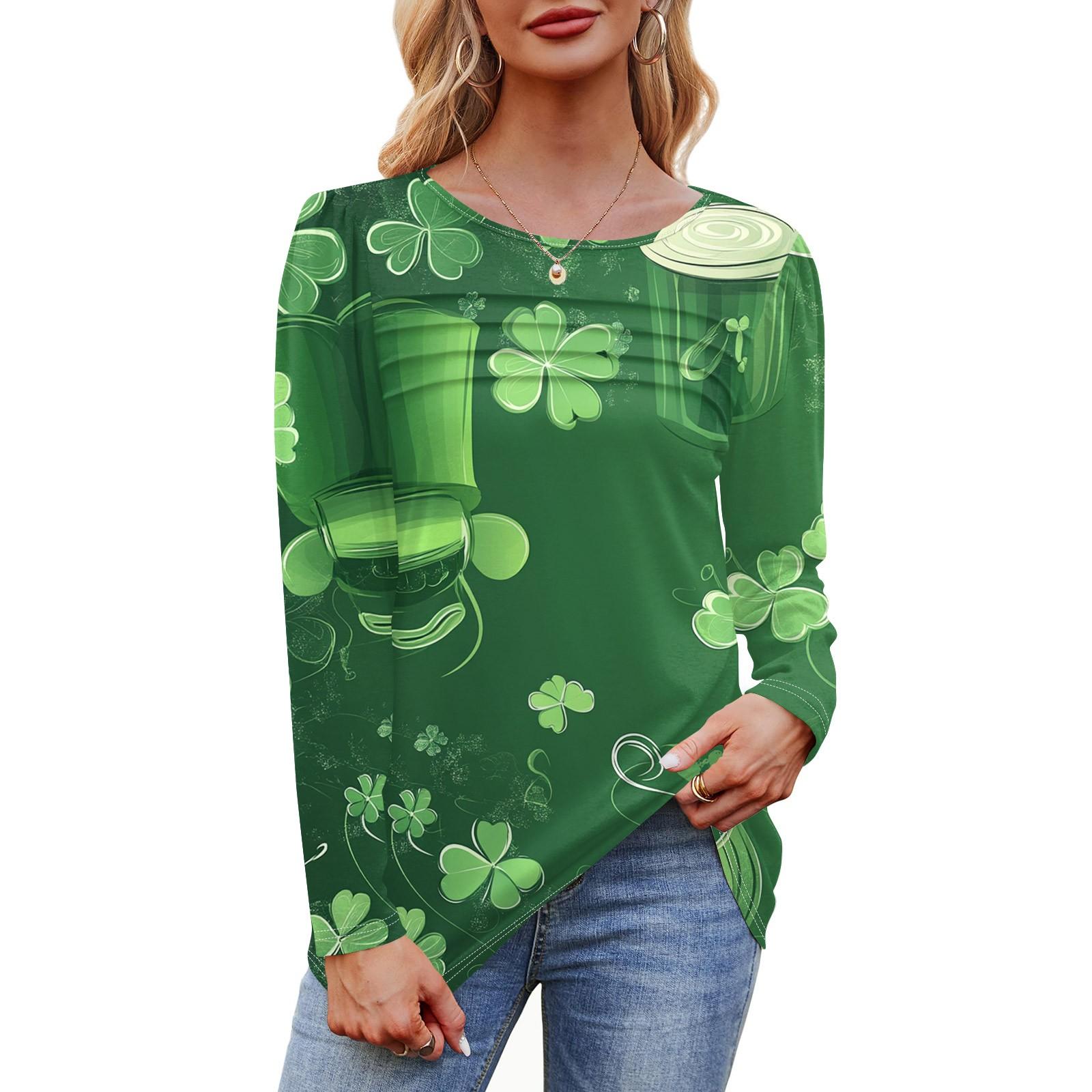 

Женский свободный повседневный топ с круглым вырезом и длинными рукавами, модный топ XL зелёный